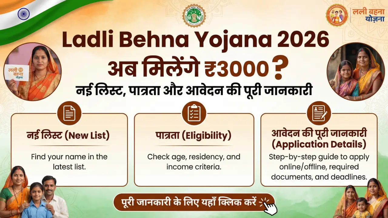 Ladli Behna Yojana 2026: अब मिलेंगे ₹3000? नई लिस्ट, पात्रता और आवेदन की पूरी जानकारी banner - Government Schemes 2026 List with Eligibility & Benefits