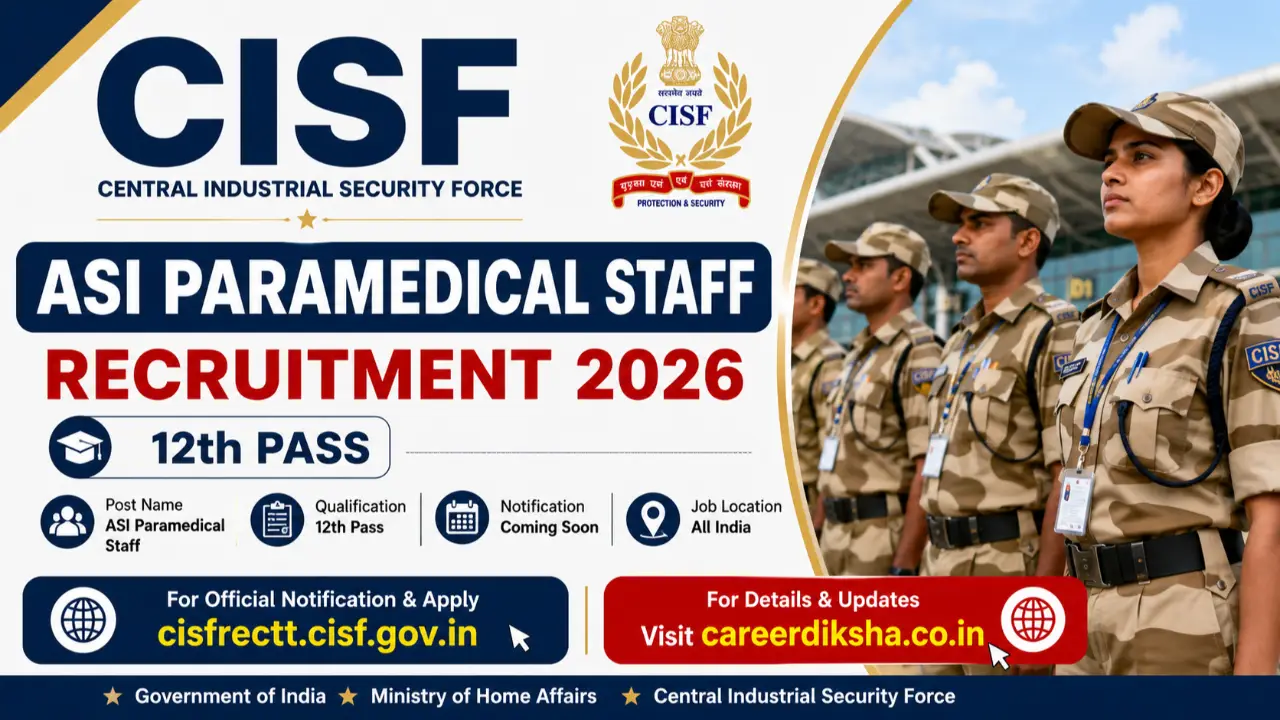 CISF ASI Paramedical Staff Recruitment 2026 Notification Out: 12th Pass Vacancy, Apply Online banner