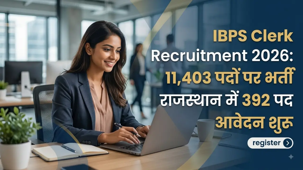 IBPS Clerk Recruitment 2026: 11,403 पदों पर भर्ती, राजस्थान में 392 पद, आवेदन शुरू banner - Government Job Vacancy 2025
