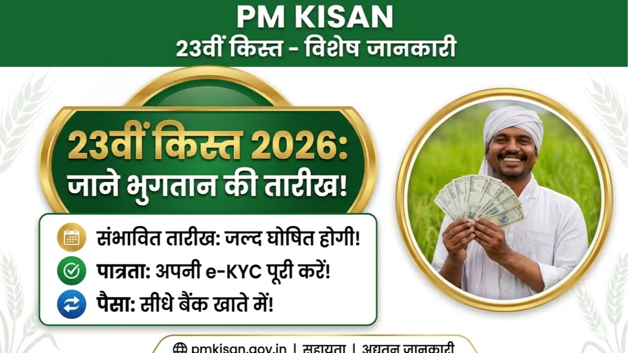 PM Kisan 23rd Installment Date 2026: इस दिन आ सकती है 23वीं किस्त जानें संभावित तारीख और e-KYC अपडेट banner