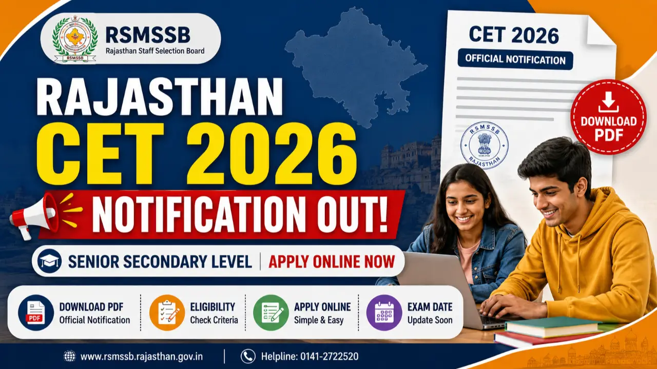 Rajasthan CET Senior Secondary Level Notification 2026 OUT राजस्थान सीईटी 12वीं लेवल नोटिफिकेशन जारी banner