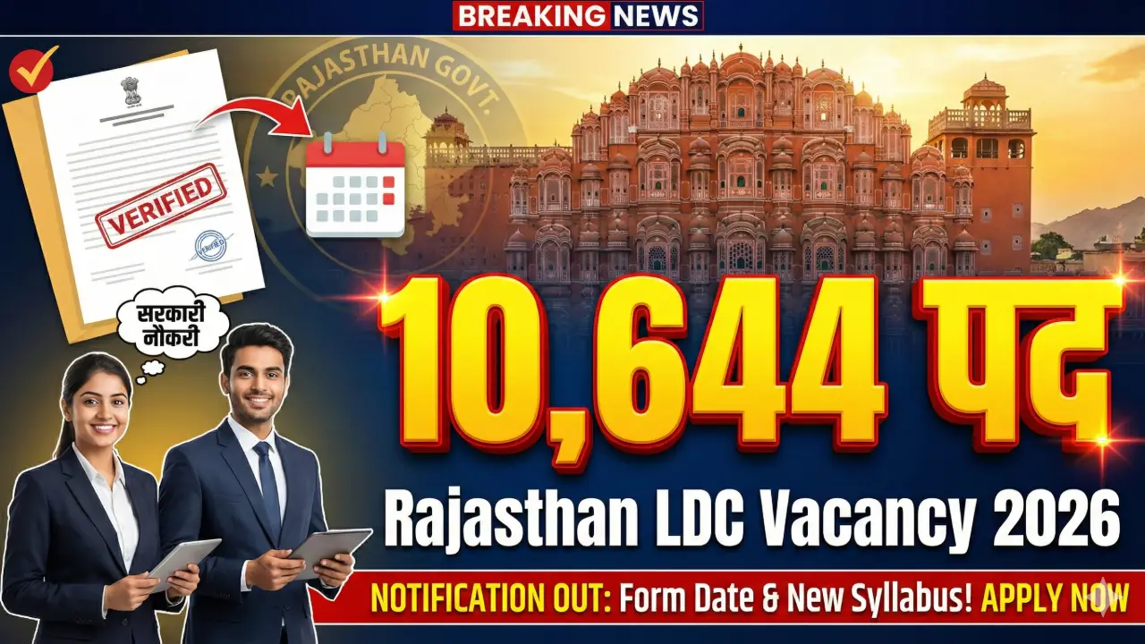 Rajasthan LDC Vacancy 2026 Notification: 10644 पदों पर भर्ती शुरू, Syllabus & Form Date banner - Graduate Jobs 2026 Apply Online