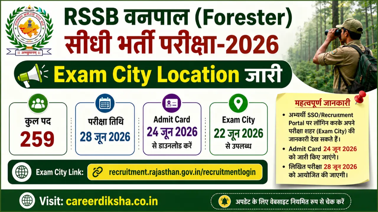 RSSB Forester Exam City 2026: राजस्थान वनपाल भर्ती परीक्षा की एग्जाम सिटी लोकेशन जारी, यहां से देखें banner